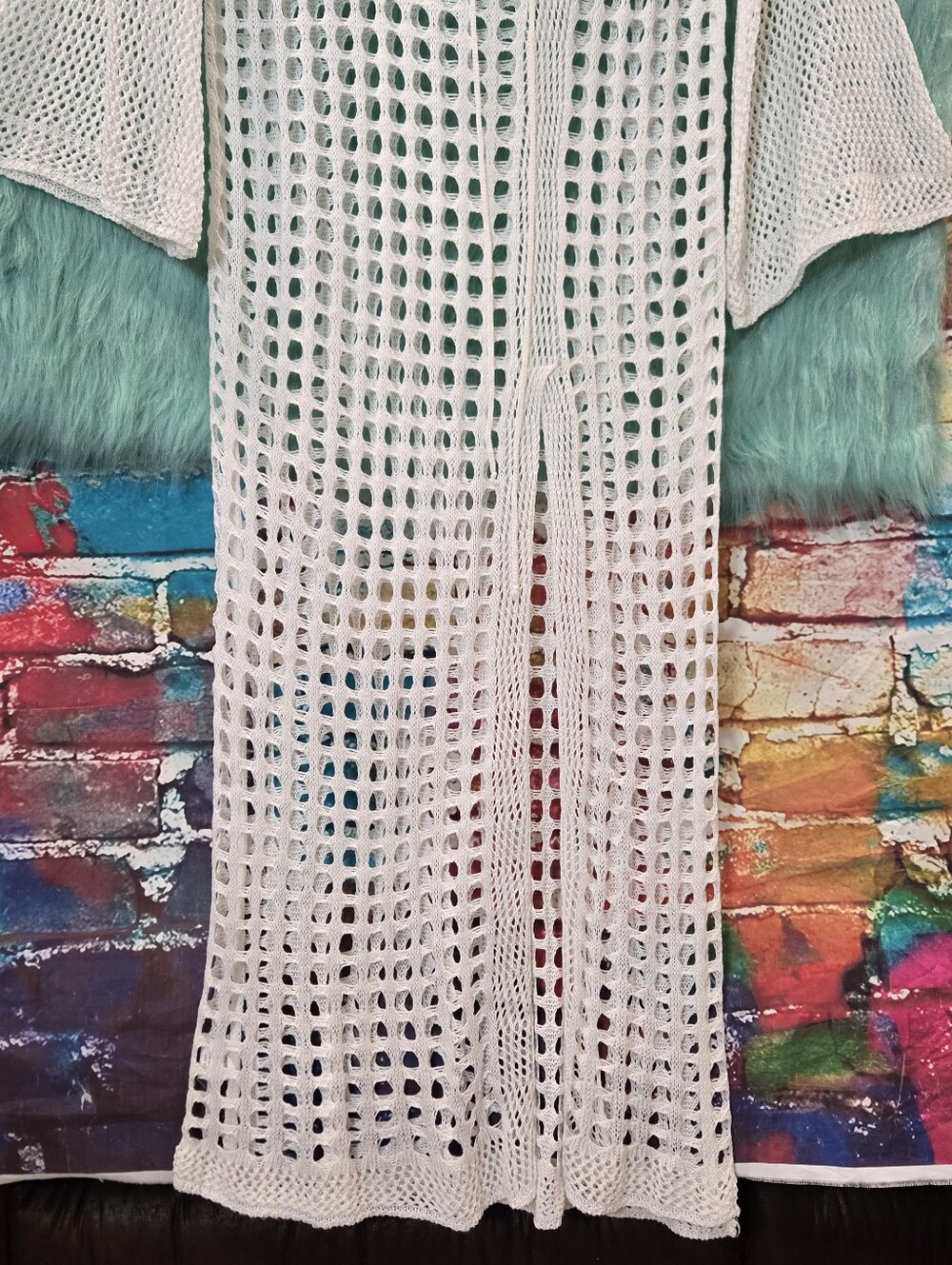 No brand tag White Knit Long Bell Sleeve Sleeve Swimsuit Cover Up Approx S-M - Picture 8 of 11